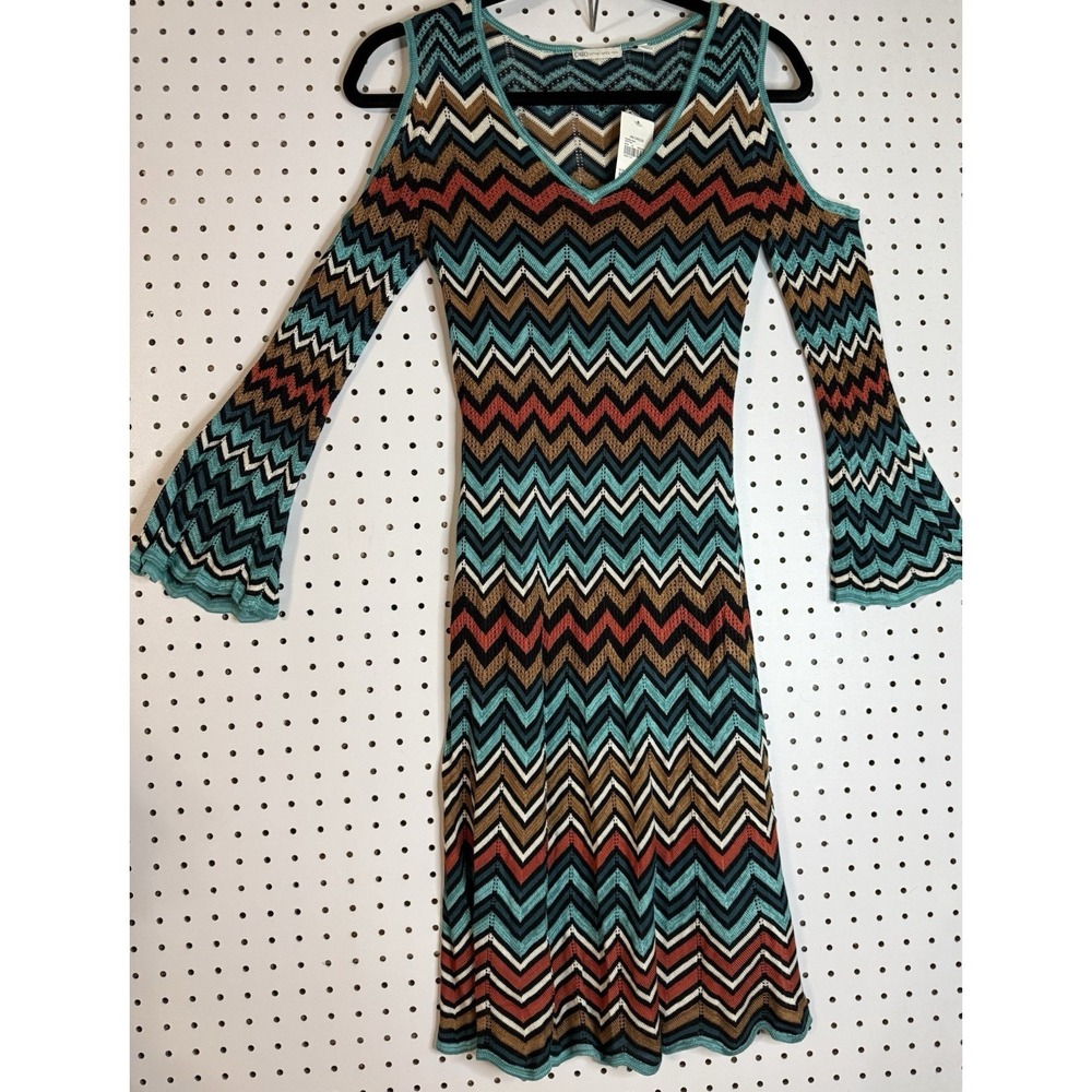 Crochet slip dress open shoulders size xs chevron multi colored dress nwt